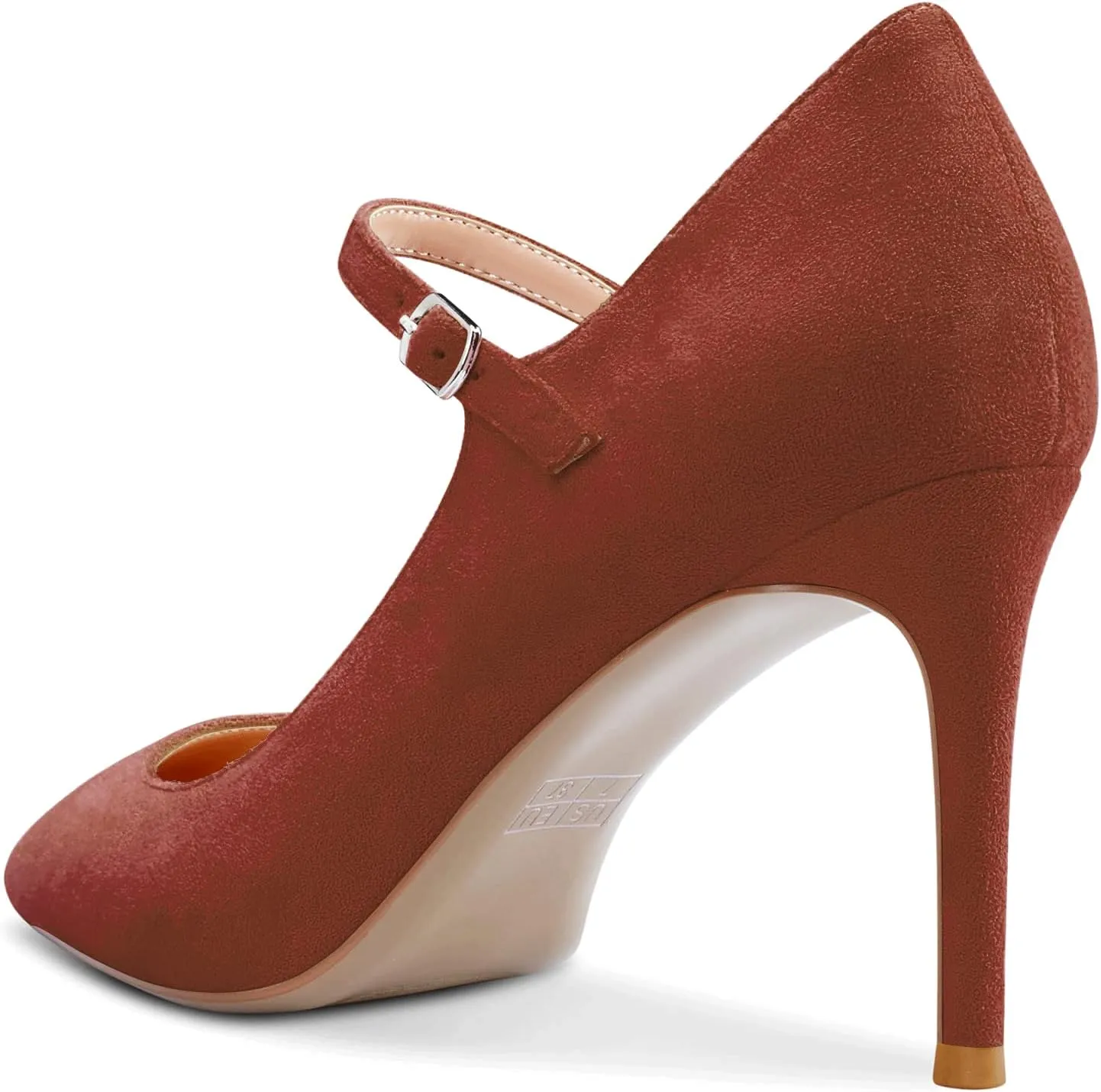 Aachcol Women Mary Jane Pumps Strap Stiletto Mid Heel Pointed Toe Dress Shoes Wedding Office Party Classic 3 Inch