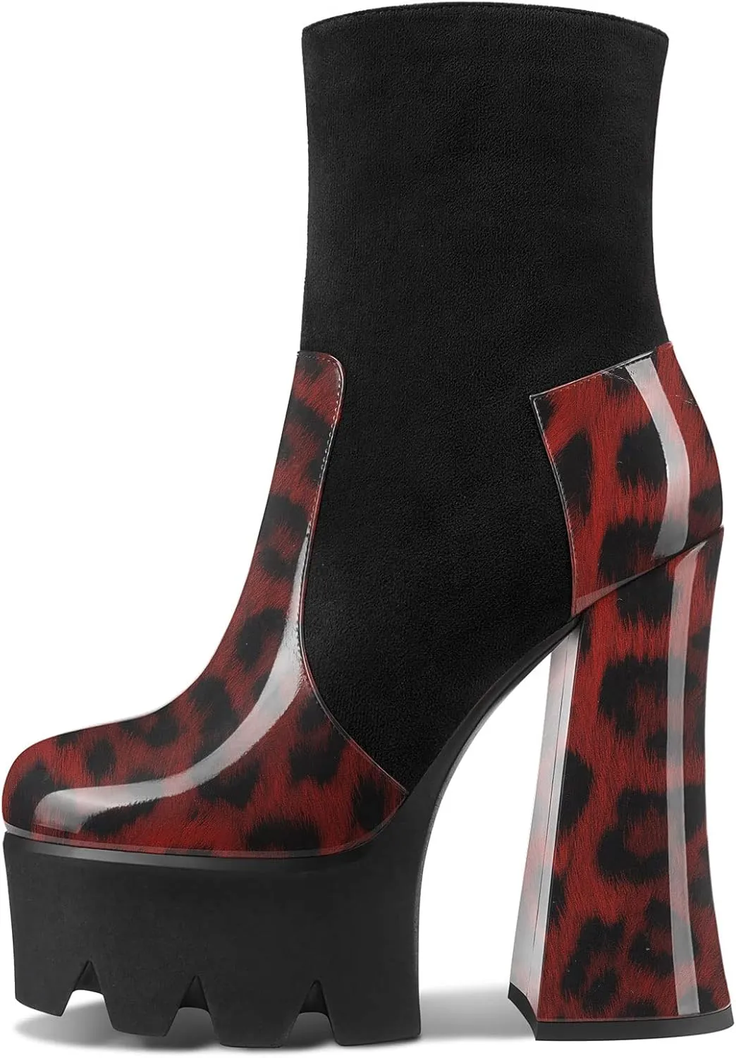 Aachcol Women Platform Ankle Boots Short Bootie Close Round Toe Chunky Block High Heel Dress Shoes Patent Suede Zipper 5.5 Inch