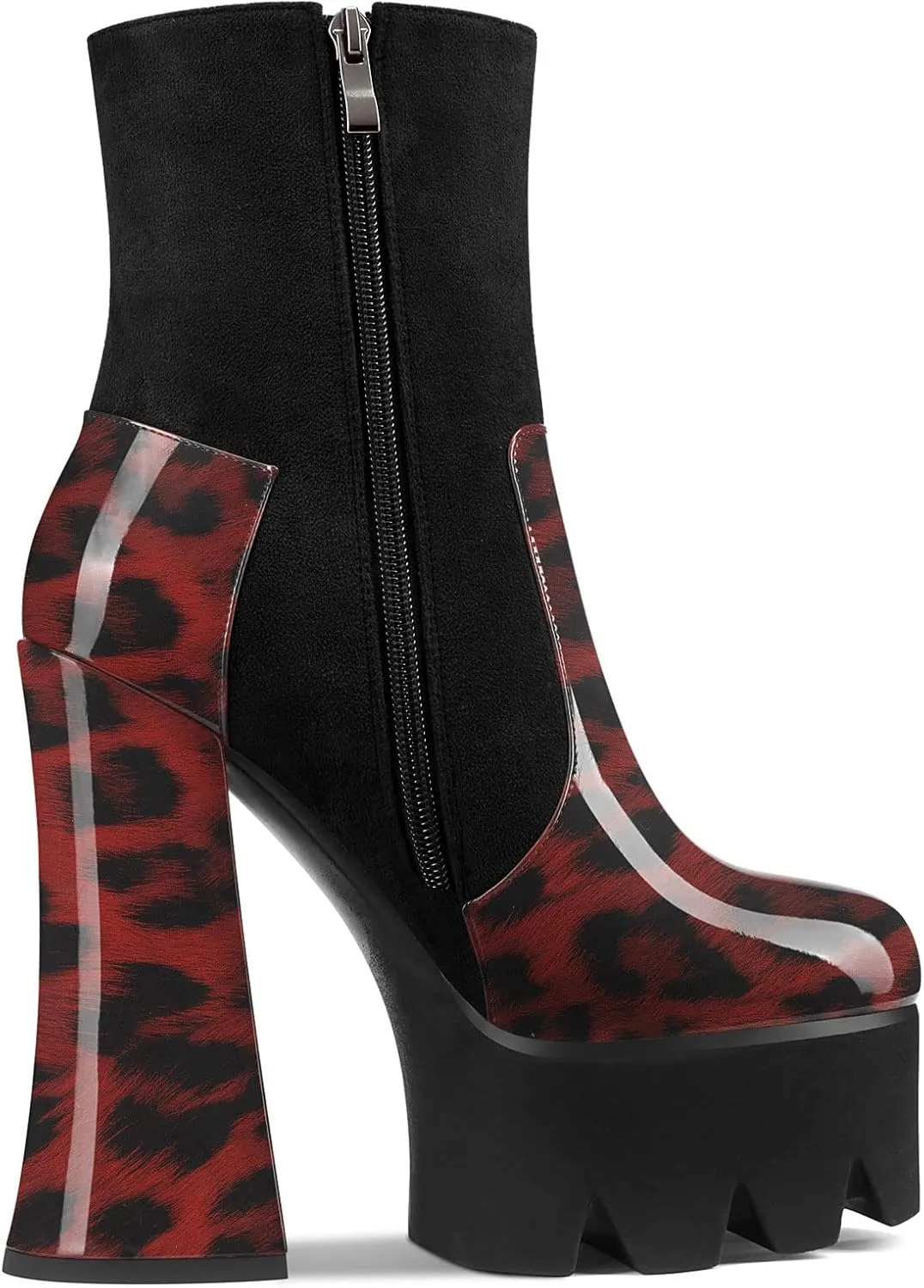 Aachcol Women Platform Ankle Boots Short Bootie Close Round Toe Chunky Block High Heel Dress Shoes Patent Suede Zipper 5.5 Inch