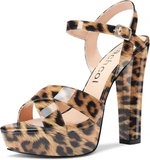 Aachcol Women Platform Ankle Strap Sandals Peep Open Toe Chunky Block High Heel Slingback Wedding Party Dress Shoes 5 Inches