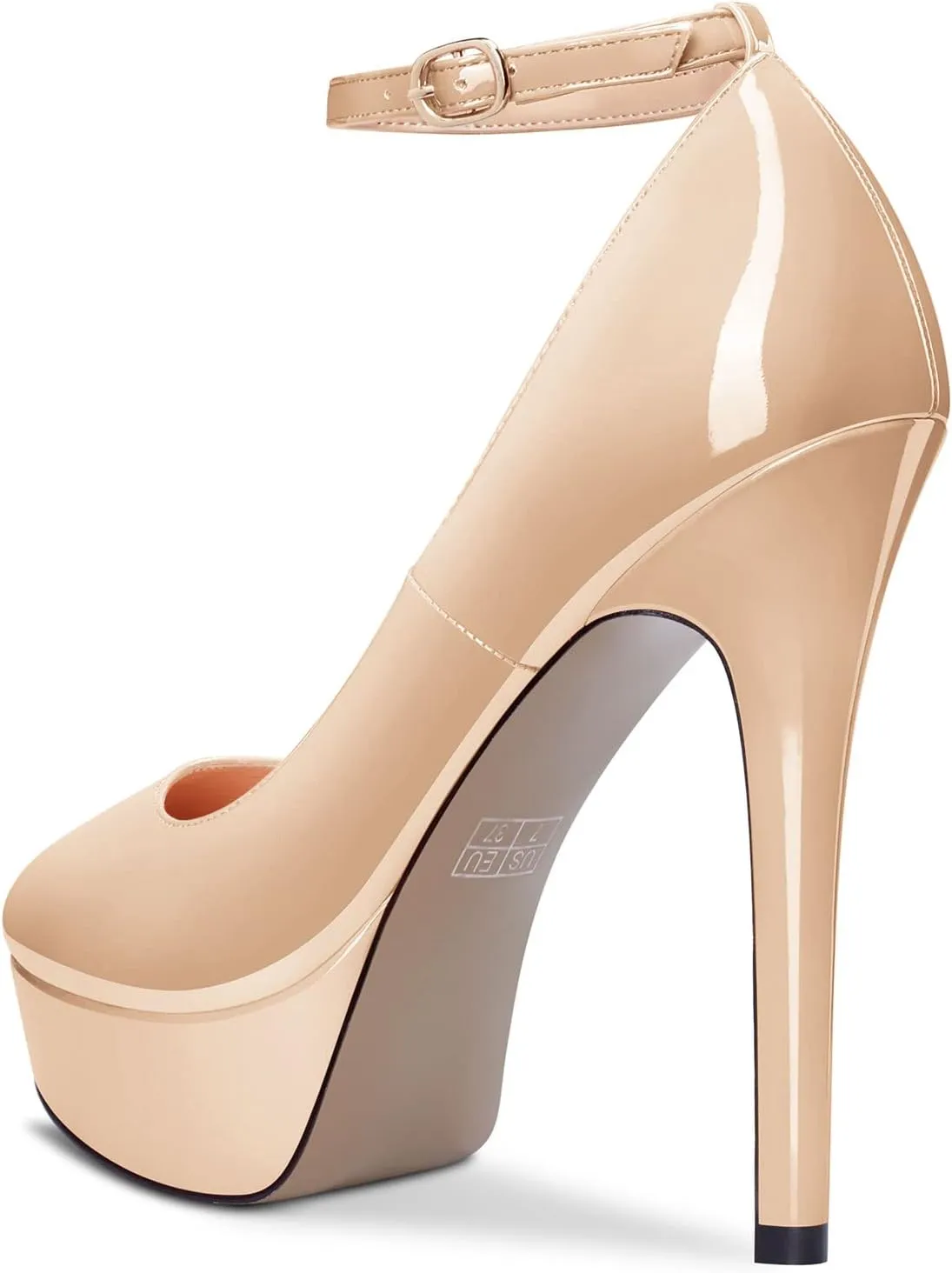 Aachcol Women Platform Pumps Close Round Toe Ankle Strap Slip-on Stiletto High Heel Dress Shoes Pumps Party Wedding Patent 5 Inch