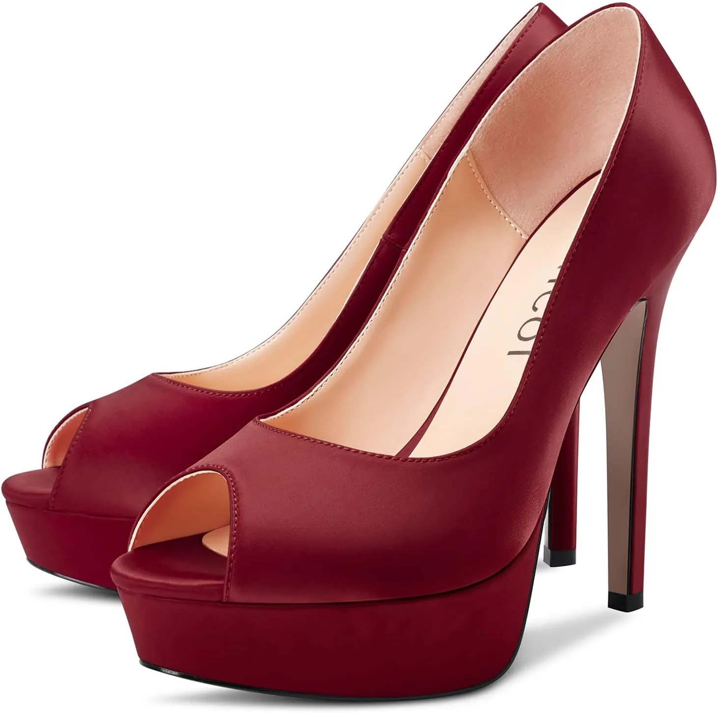Aachcol Women Platform Pumps Peep Open Toe Slip-on Stiletto High Heel Dress Shoes Office Party Wedding Satin 5 Inch