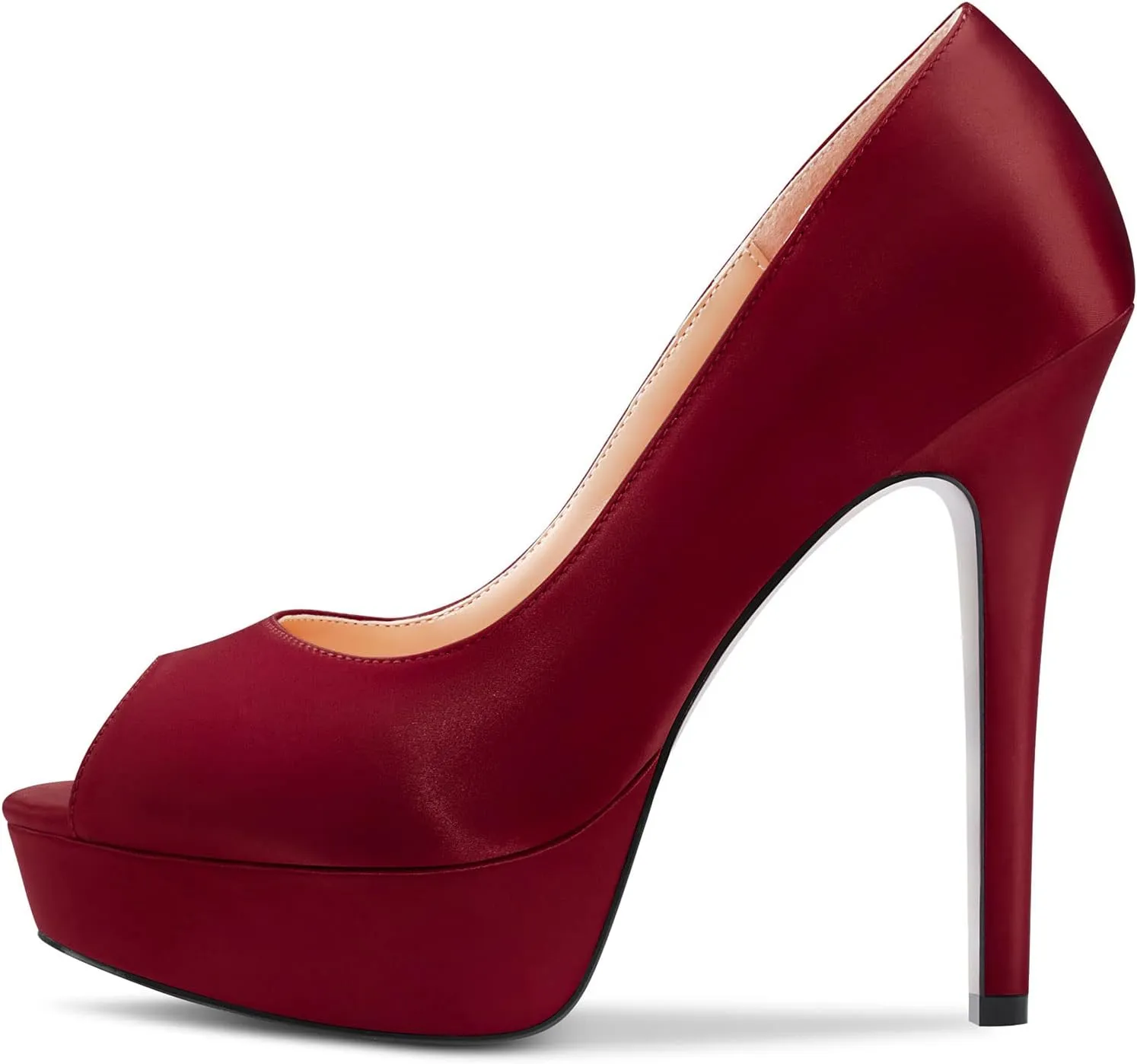 Aachcol Women Platform Pumps Peep Open Toe Slip-on Stiletto High Heel Dress Shoes Office Party Wedding Satin 5 Inch