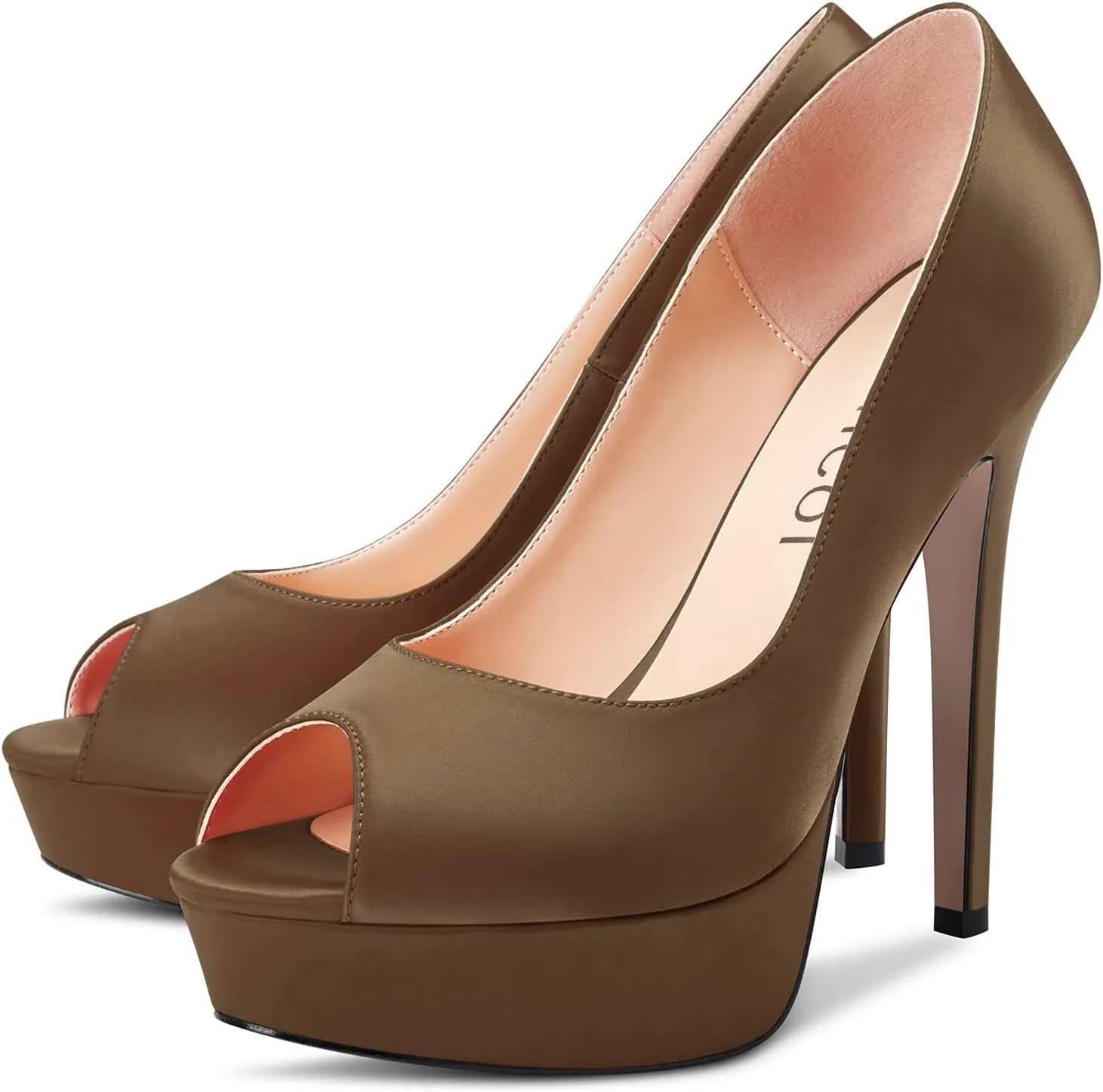 Aachcol Women Platform Pumps Peep Open Toe Slip-on Stiletto High Heel Dress Shoes Office Party Wedding Satin 5 Inch