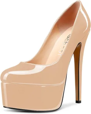 Aachcol Women Platform Pumps Stiletto High Heel Close Round Toe Slip-on Dress Shoes Classic 6 Inch