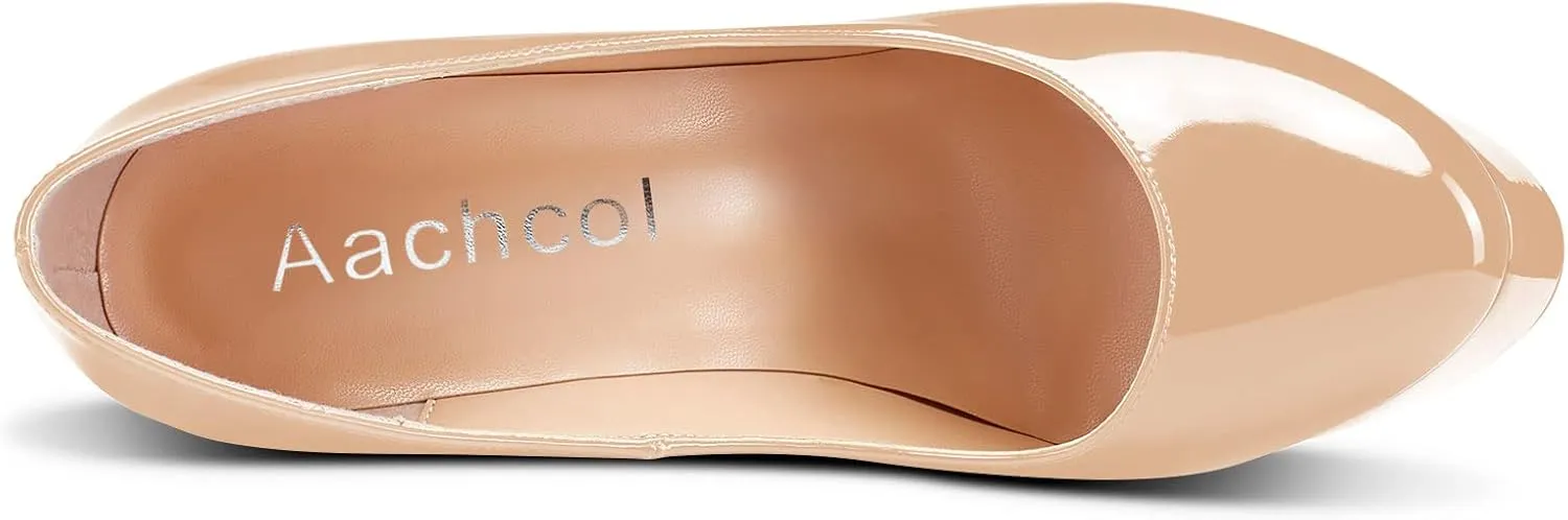 Aachcol Women Platform Pumps Stiletto High Heel Close Round Toe Slip-on Dress Shoes Classic 6 Inch