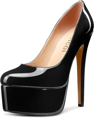 Aachcol Women Platform Pumps Stiletto High Heel Close Round Toe Slip-on Dress Shoes Classic 6 Inch