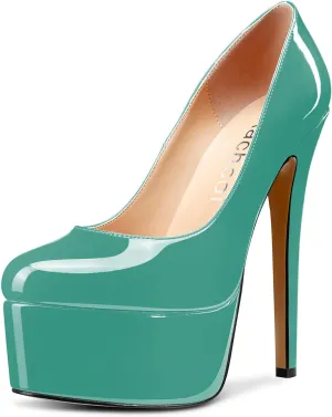 Aachcol Women Platform Pumps Stiletto High Heel Close Round Toe Slip-on Dress Shoes Classic 6 Inch