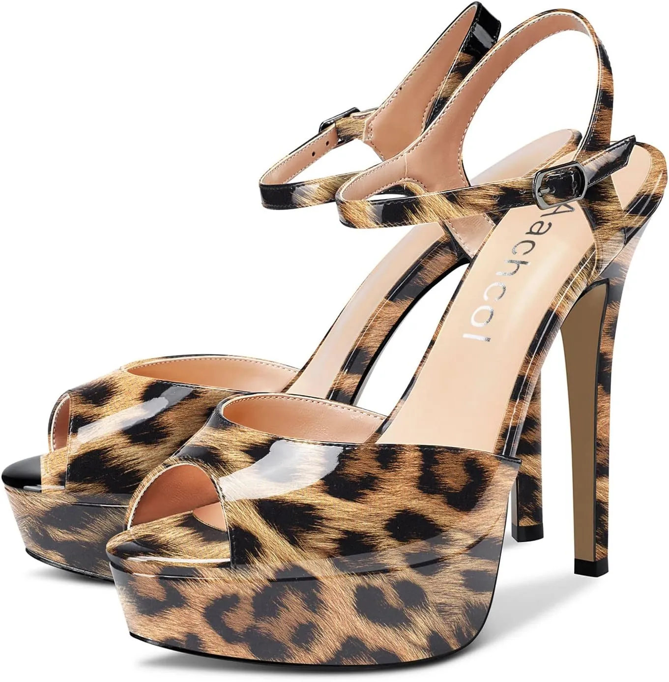 Aachcol Women Platform Sandals Ankle Strap Peep Open Toe Stiletto High Heel Slingback Dress Shoes 5 Inches