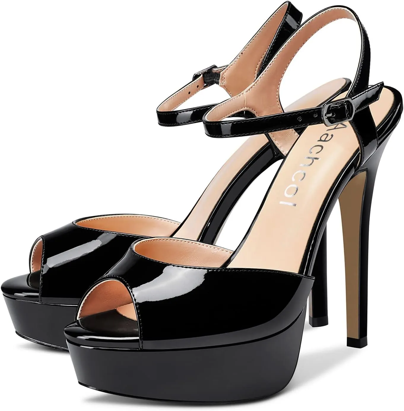 Aachcol Women Platform Sandals Ankle Strap Peep Open Toe Stiletto High Heel Slingback Dress Shoes 5 Inches