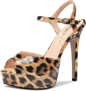 Aachcol Women Platform Sandals Ankle Strap Peep Open Toe Stiletto High Heel Slingback Dress Shoes 5 Inches