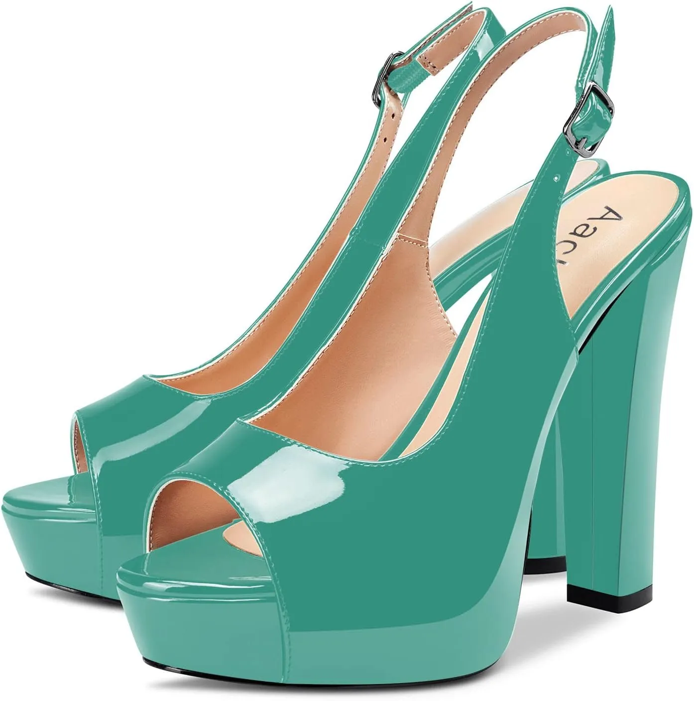 Aachcol Women Platform Sandals Chunky Block High Heel Slingback Peep Open Toe Ankle Strap Dress Shoes 5 Inch