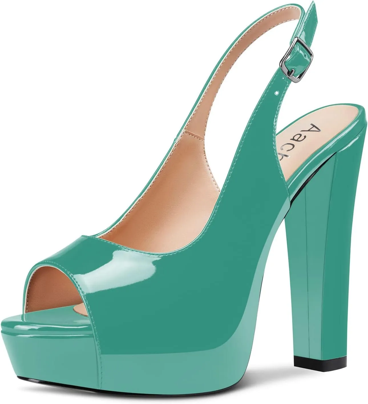 Aachcol Women Platform Sandals Chunky Block High Heel Slingback Peep Open Toe Ankle Strap Dress Shoes 5 Inch