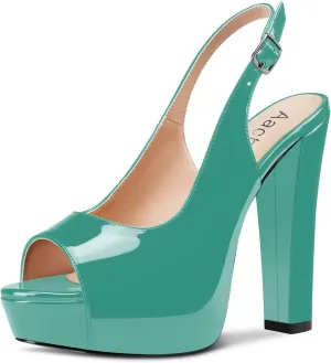 Aachcol Women Platform Sandals Chunky Block High Heel Slingback Peep Open Toe Ankle Strap Dress Shoes 5 Inch