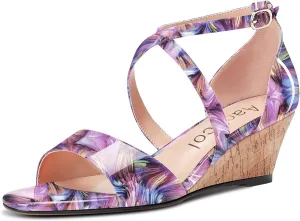 Aachcol Women Platform Sandals Clear Peep Open Toe Ankle Strap Wedge Mid Low Heel Dress Shoes Office Wedding Patent 2 Inch