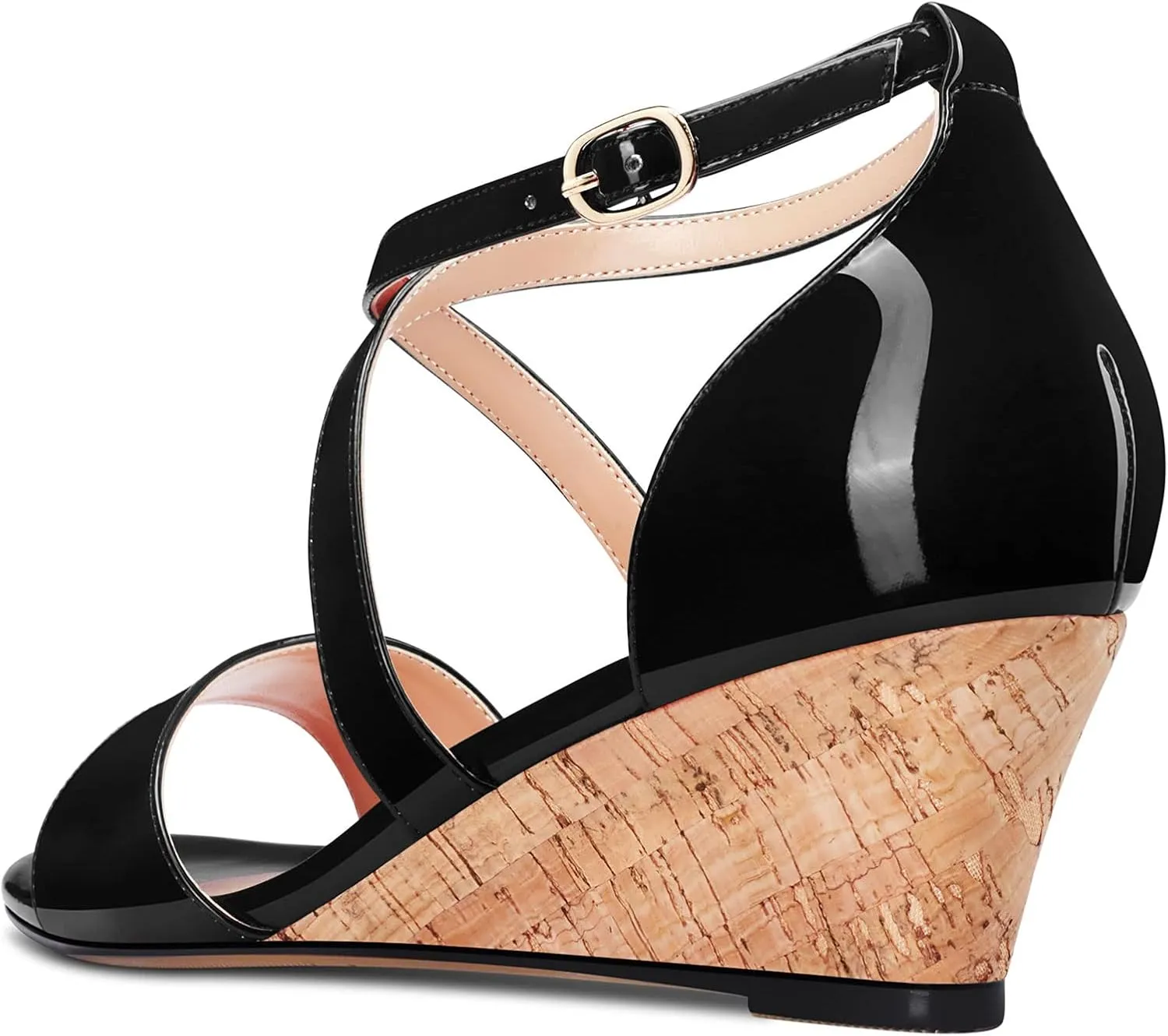 Aachcol Women Platform Sandals Clear Peep Open Toe Ankle Strap Wedge Mid Low Heel Dress Shoes Office Wedding Patent 2 Inch