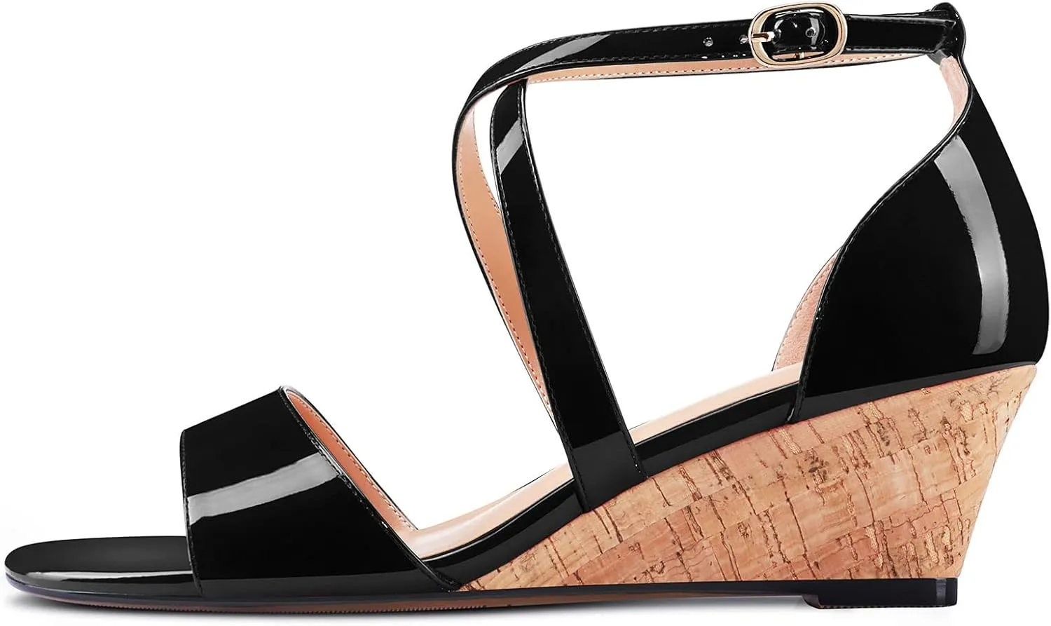 Aachcol Women Platform Sandals Clear Peep Open Toe Ankle Strap Wedge Mid Low Heel Dress Shoes Office Wedding Patent 2 Inch