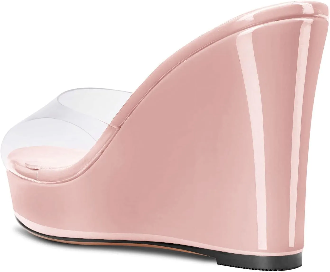 Aachcol Women Platform Sandals Clear Peep Open Toe Slip-on Wedge High Heel Dress Shoes Office Party Wedding Patent 4 Inch