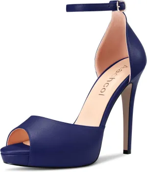 Aachcol Women Platform Sandals Peep Open Toe Ankle Strap Stiletto High Heel Dress Shoes Pumps Wedding Matte 5 Inch