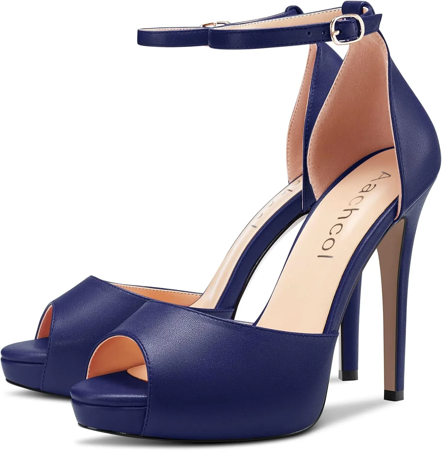 Aachcol Women Platform Sandals Peep Open Toe Ankle Strap Stiletto High Heel Dress Shoes Pumps Wedding Matte 5 Inch