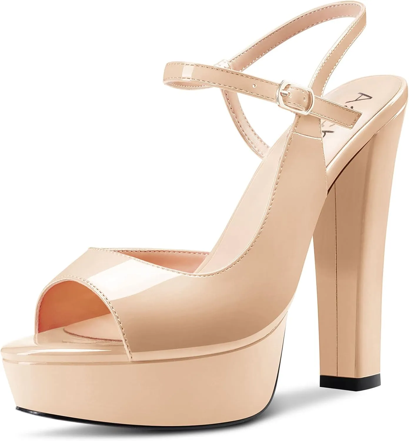 Aachcol Women Platform Slingback Chunky Block High Heel Sandals Round Peep Open Toe Ankle Strap Two-Piece Dress Shoes Pumps Party Wedding Patent 5 Inch