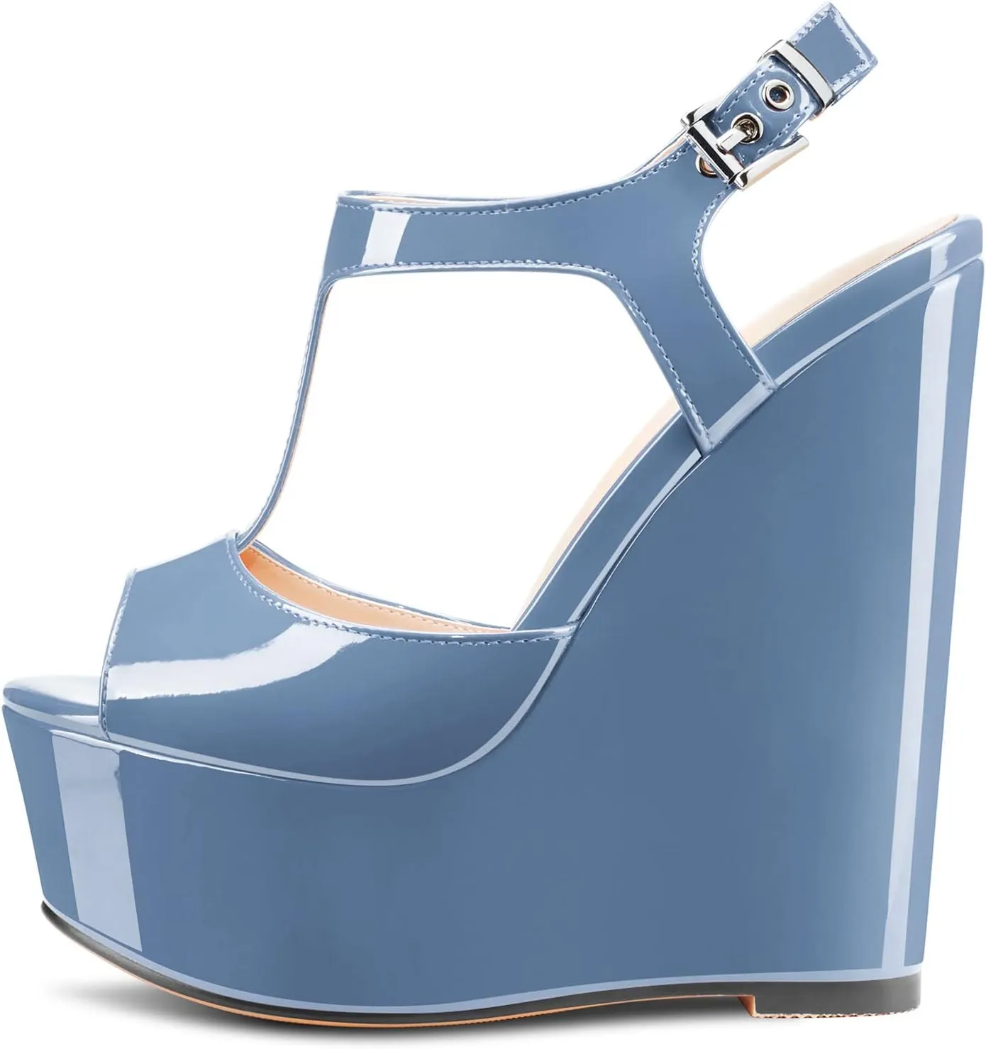 Aachcol Women Platform Wedge Sandals Peep Toe T-strap Ankle Strap Slingback Wedge High Heel Dress Shoes Patent 6 Inch