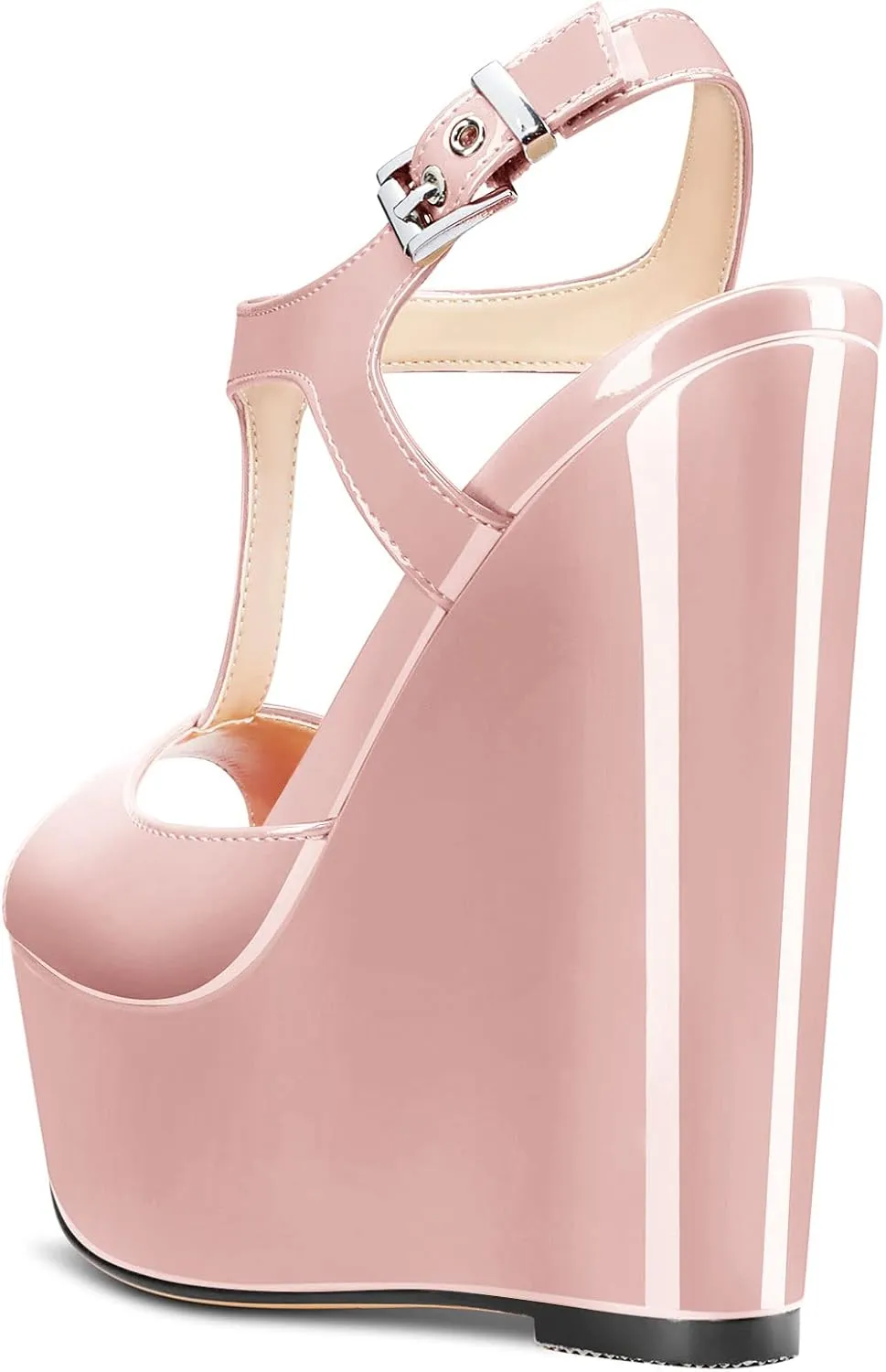 Aachcol Women Platform Wedge Sandals Peep Toe T-strap Ankle Strap Slingback Wedge High Heel Dress Shoes Patent 6 Inch