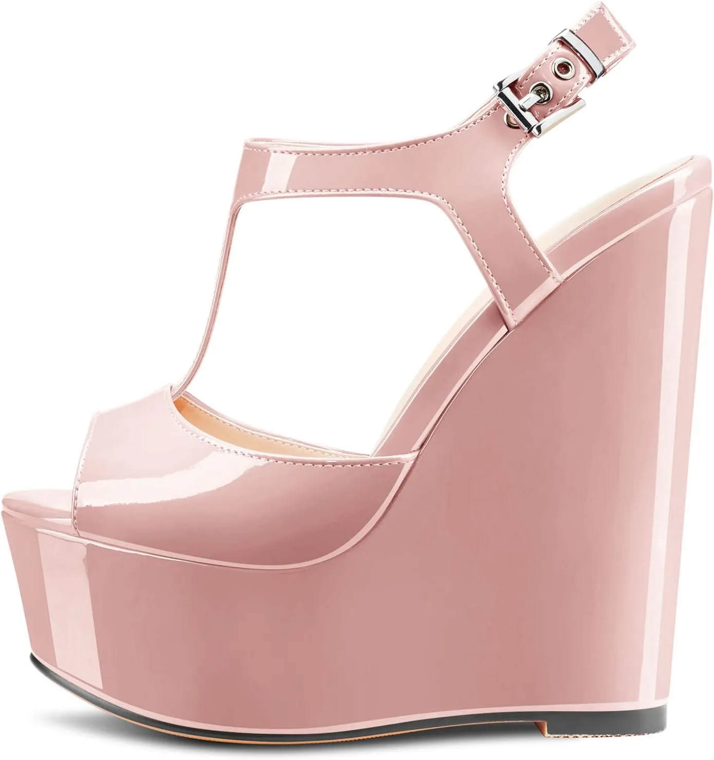 Aachcol Women Platform Wedge Sandals Peep Toe T-strap Ankle Strap Slingback Wedge High Heel Dress Shoes Patent 6 Inch