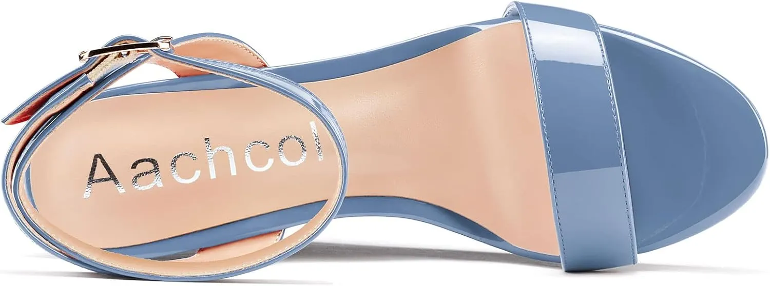 Aachcol Women Platform Wedge Sandals Round Peep Open Toe Ankle Strap Slingback Two-Piece Chunky Block High Heel Dress Shoes Pumps Party Patent 4 Inch