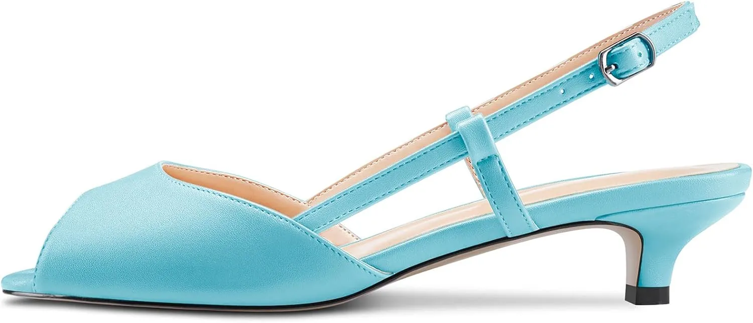 Aachcol Women Pumps Peep Open Toe Ankle Strap Slingback Kitten Low Heel Dress Shoes Sandals Matte Office Wedding Shopping 1.5 Inch