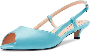 Aachcol Women Pumps Peep Open Toe Ankle Strap Slingback Kitten Low Heel Dress Shoes Sandals Matte Office Wedding Shopping 1.5 Inch