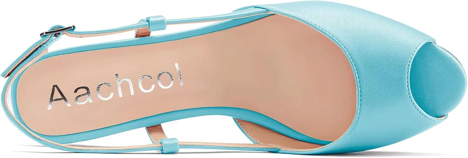 Aachcol Women Pumps Peep Open Toe Ankle Strap Slingback Kitten Low Heel Dress Shoes Sandals Matte Office Wedding Shopping 1.5 Inch