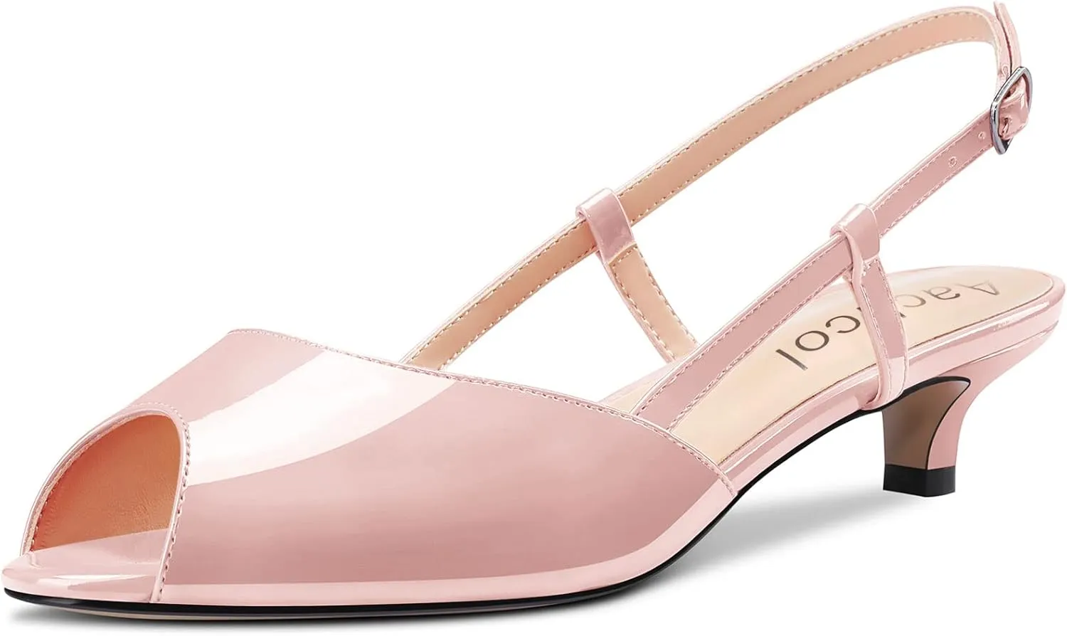 Aachcol Women Pumps Peep Open Toe Ankle Strap Slingback Kitten Low Heel Dress Shoes Sandals Patent Office Wedding Shopping 1.5 Inch