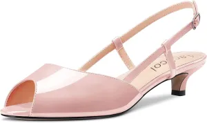 Aachcol Women Pumps Peep Open Toe Ankle Strap Slingback Kitten Low Heel Dress Shoes Sandals Patent Office Wedding Shopping 1.5 Inch