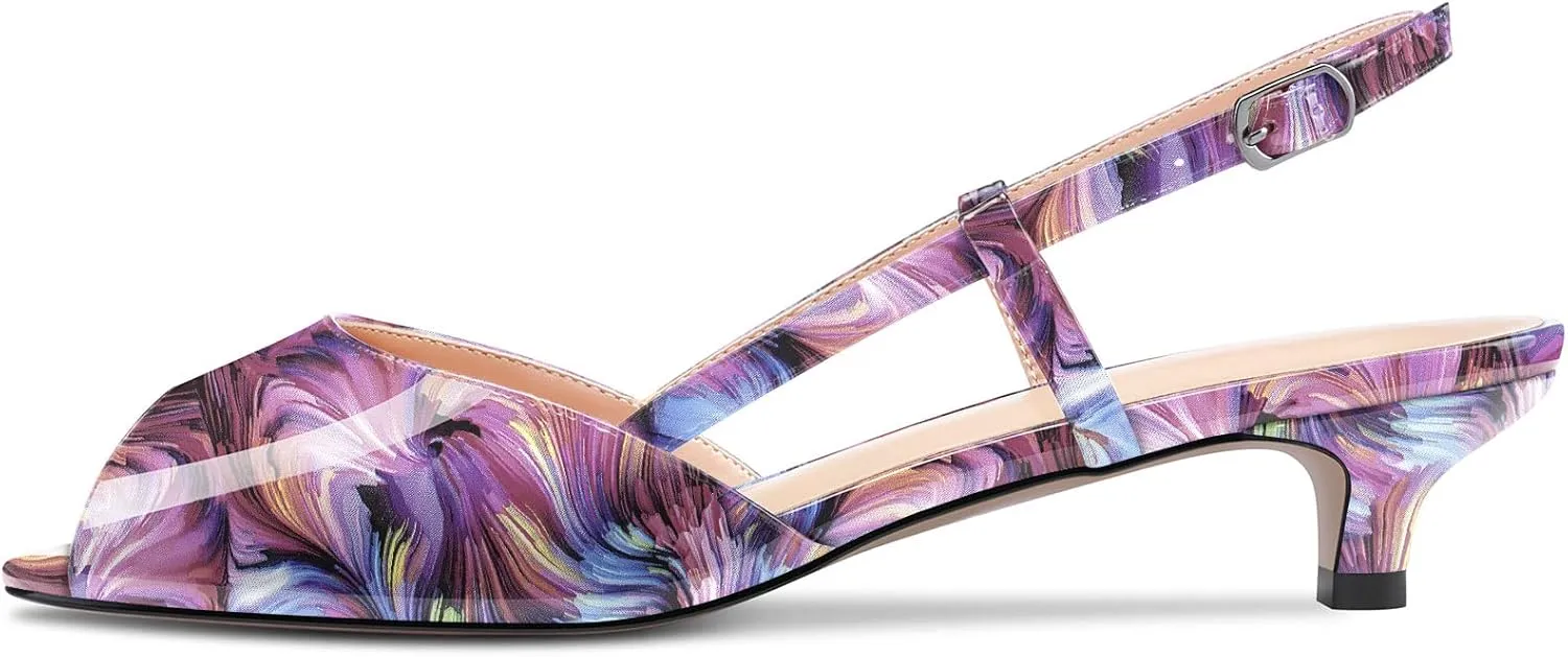 Aachcol Women Pumps Peep Open Toe Ankle Strap Slingback Kitten Low Heel Dress Shoes Sandals Patent Office Wedding Shopping 1.5 Inch