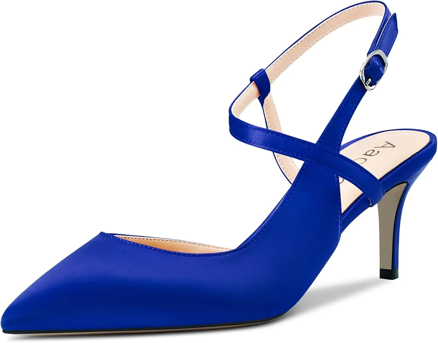 Aachcol Women Pumps Pointed Toe Ankle Strap Slingback Stiletto Kitten Low Heel Dress Shoes Sandals Satin Office Wedding Shopping 2.5 Inch