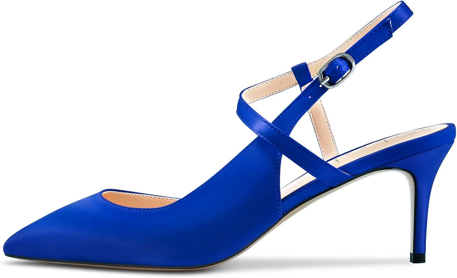 Aachcol Women Pumps Pointed Toe Ankle Strap Slingback Stiletto Kitten Low Heel Dress Shoes Sandals Satin Office Wedding Shopping 2.5 Inch