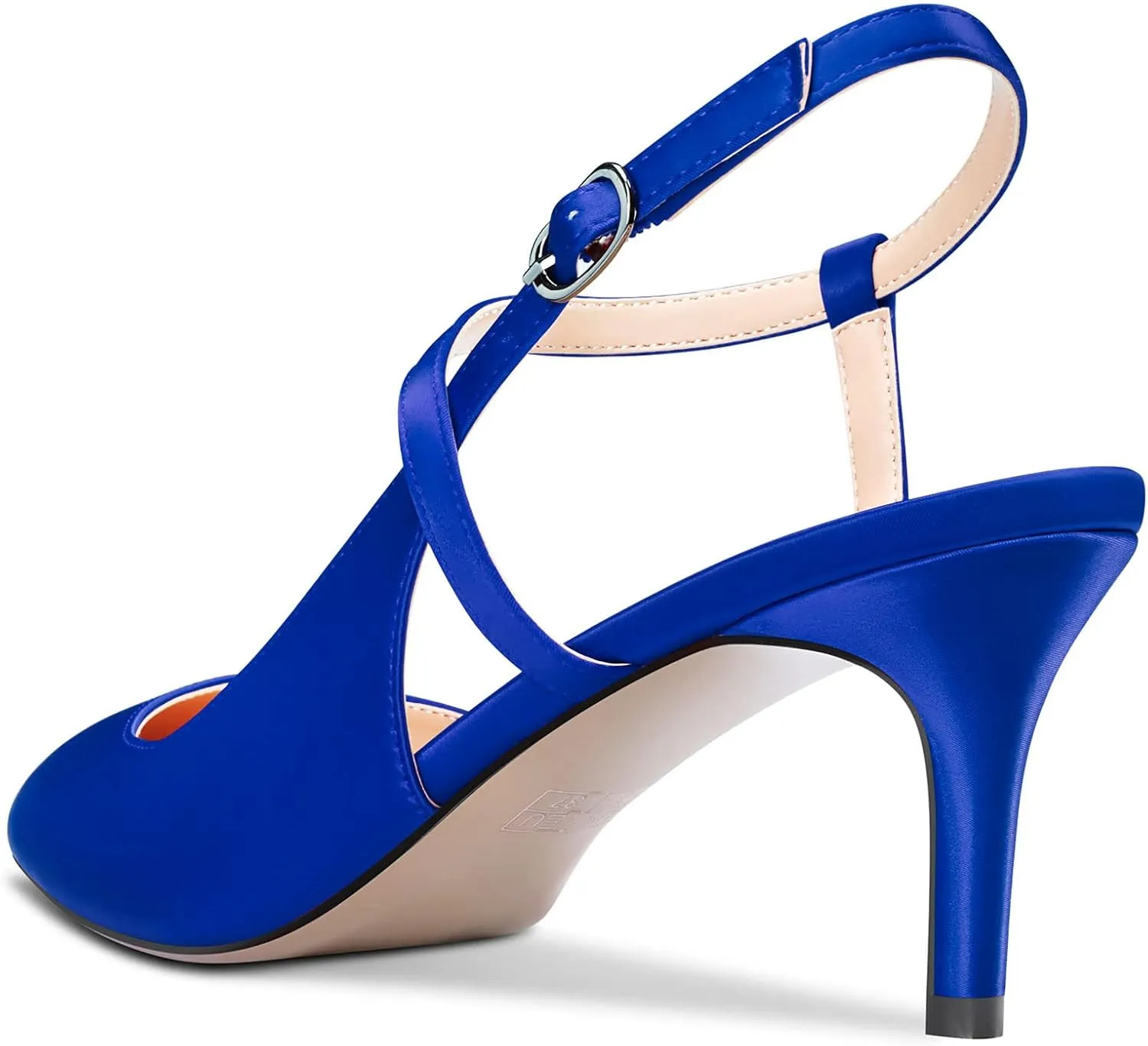 Aachcol Women Pumps Pointed Toe Ankle Strap Slingback Stiletto Kitten Low Heel Dress Shoes Sandals Satin Office Wedding Shopping 2.5 Inch
