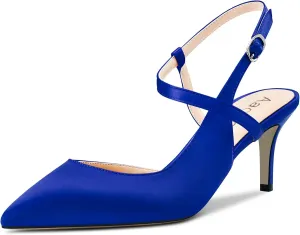 Aachcol Women Pumps Pointed Toe Ankle Strap Slingback Stiletto Kitten Low Heel Dress Shoes Sandals Satin Office Wedding Shopping 2.5 Inch