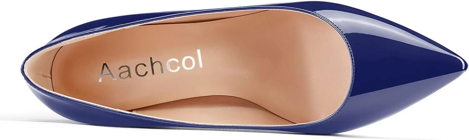 Aachcol Women Pumps Pointed Toe Slip on Mid Heel Dress Office Chunky Block Heels Shoes 3 Inches