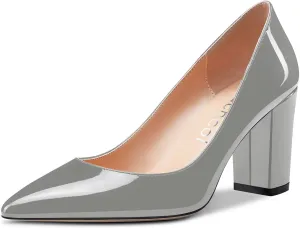 Aachcol Women Pumps Pointed Toe Slip on Mid Heel Dress Office Chunky Block Heels Shoes 3 Inches