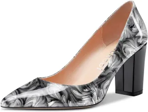 Aachcol Women Pumps Pointed Toe Slip on Mid Heel Dress Office Chunky Block Heels Shoes 3 Inches