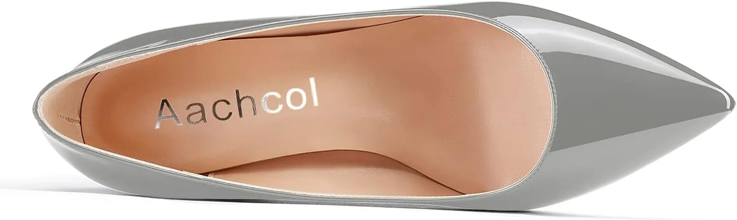 Aachcol Women Pumps Pointed Toe Slip on Mid Heel Dress Office Chunky Block Heels Shoes 3 Inches