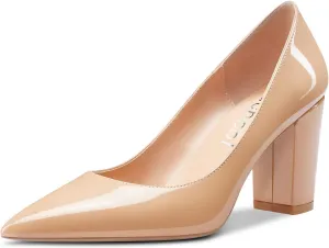 Aachcol Women Pumps Pointed Toe Slip on Mid Heel Dress Office Chunky Block Heels Shoes 3 Inches