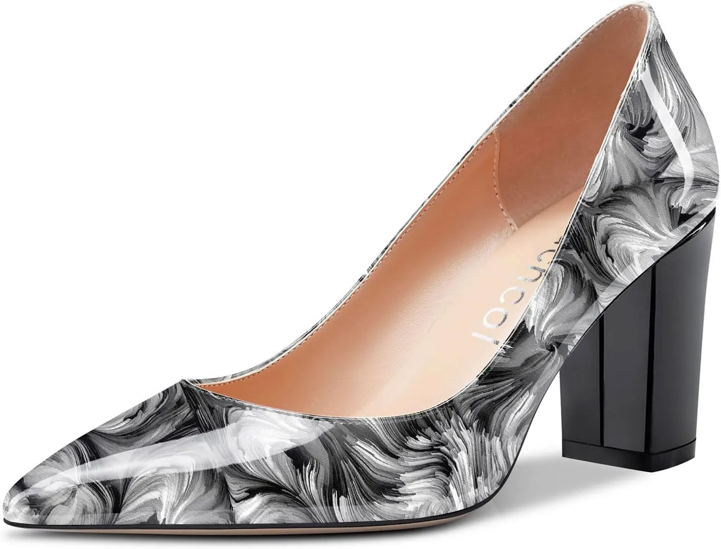 Aachcol Women Pumps Pointed Toe Slip on Mid Heel Dress Office Chunky Block Heels Shoes 3 Inches