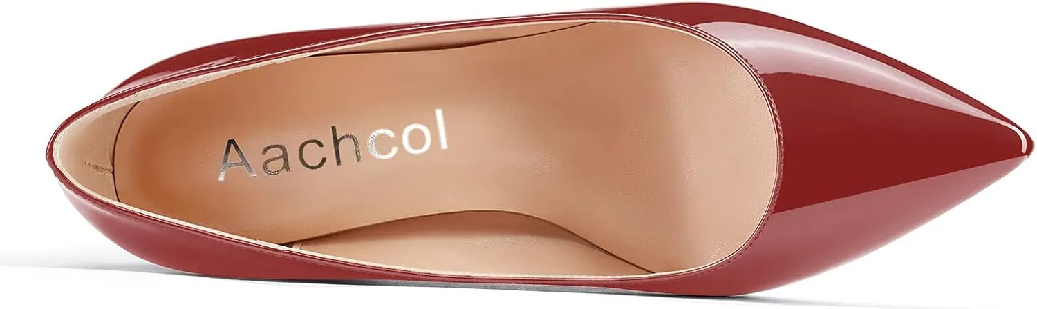 Aachcol Women Pumps Pointed Toe Slip on Mid Heel Dress Office Chunky Block Heels Shoes 3 Inches