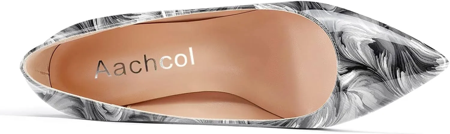 Aachcol Women Pumps Pointed Toe Slip on Mid Heel Dress Office Chunky Block Heels Shoes 3 Inches