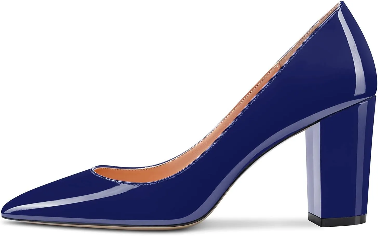 Aachcol Women Pumps Pointed Toe Slip on Mid Heel Dress Office Chunky Block Heels Shoes 3 Inches