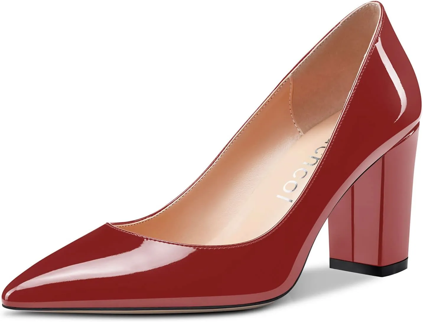 Aachcol Women Pumps Pointed Toe Slip on Mid Heel Dress Office Chunky Block Heels Shoes 3 Inches