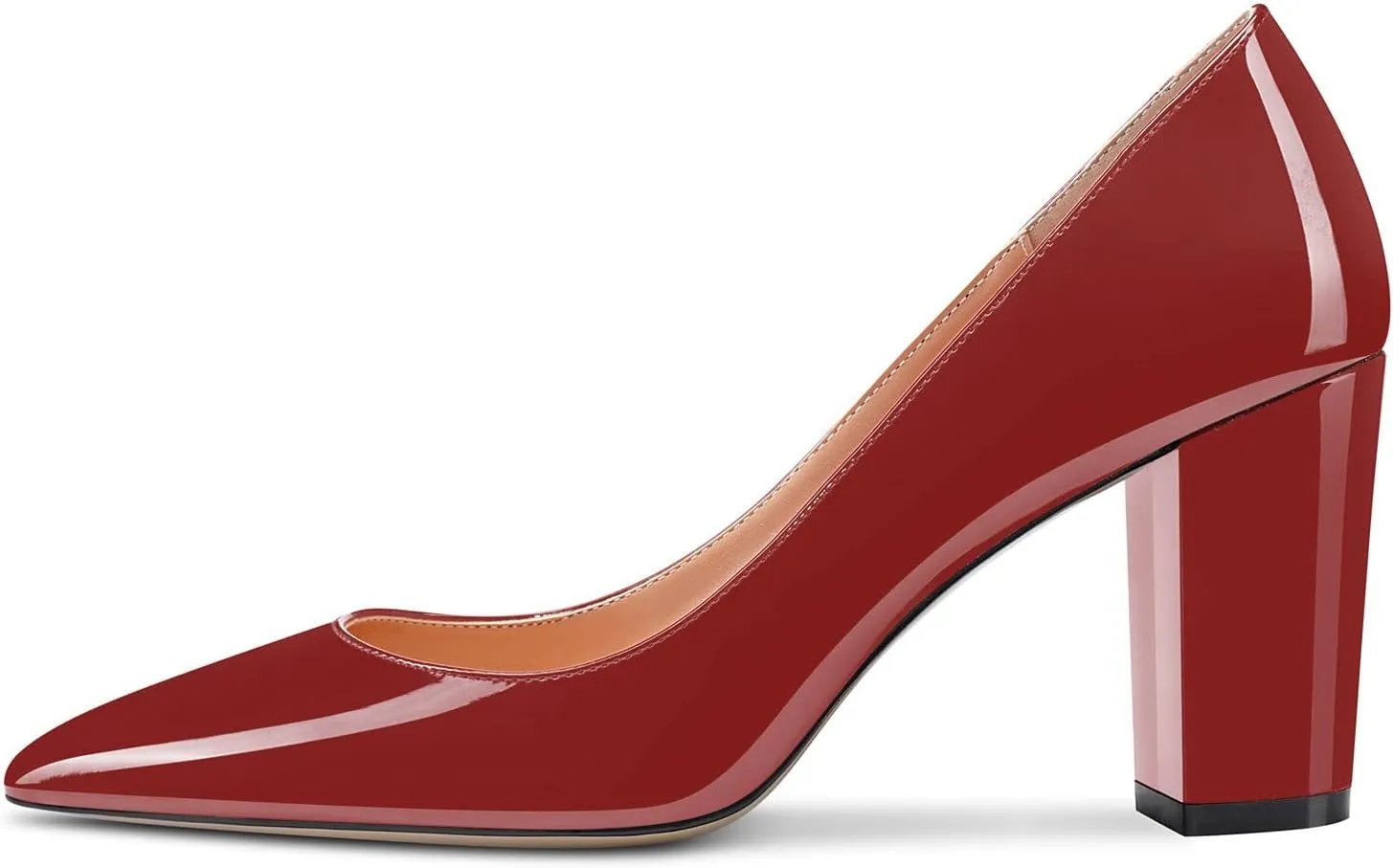 Aachcol Women Pumps Pointed Toe Slip on Mid Heel Dress Office Chunky Block Heels Shoes 3 Inches
